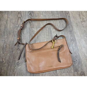 Fossil Gemma Pebbled Leather Crossbody Brown Shoulder Bag Purse w/ Key Charm